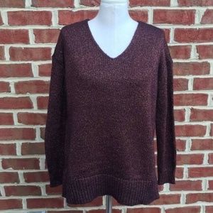 LOFT Maroon shimmer V-neck sweater